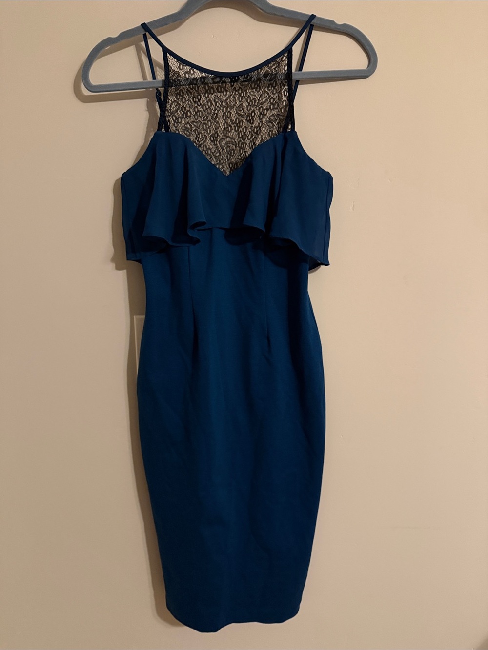 BCBGeneration Teal Lace Yoke Ruffle Midi Dress